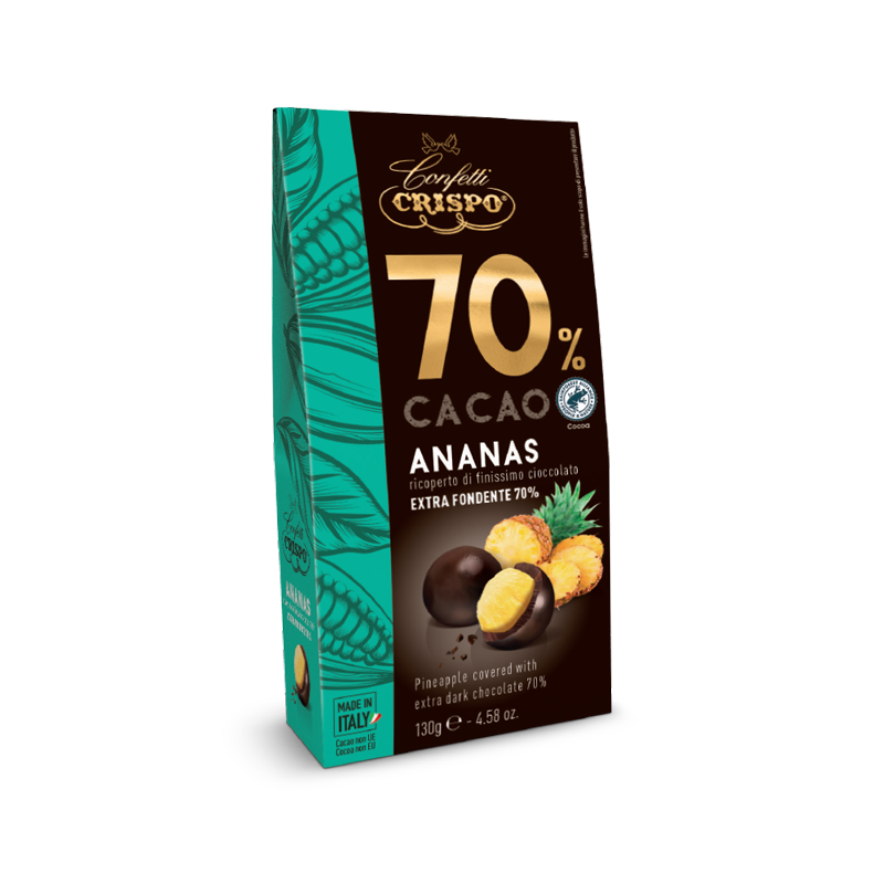 Crispo ananas ricoperto di cioccolato fondente -130g