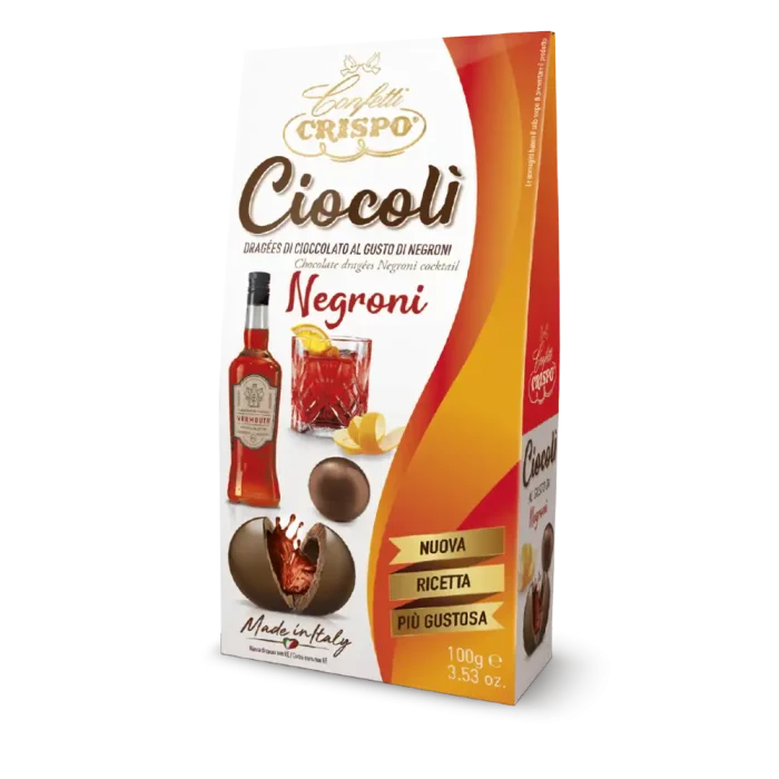 Dragées al gusto di Negroni ricoperti di cioccolato al latte