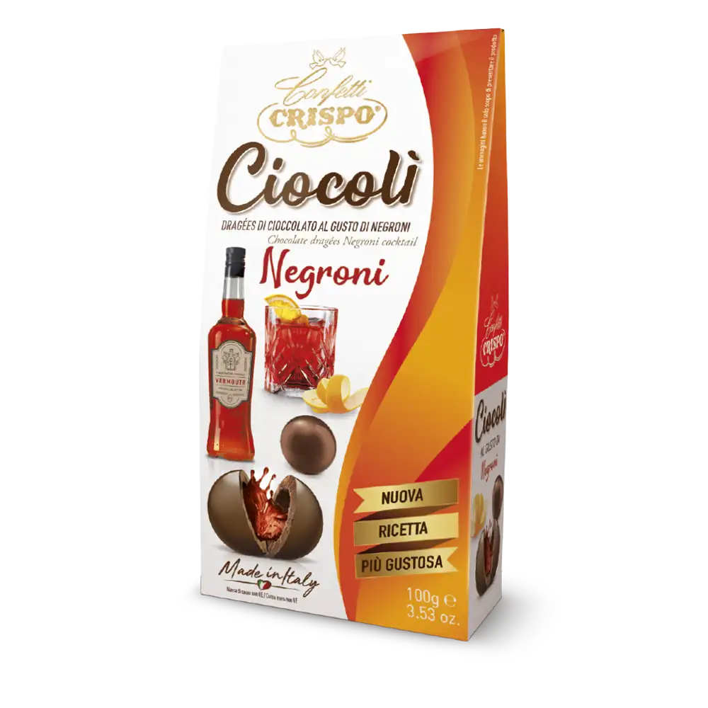 Dragées al gusto di Negroni ricoperti di cioccolato al latte