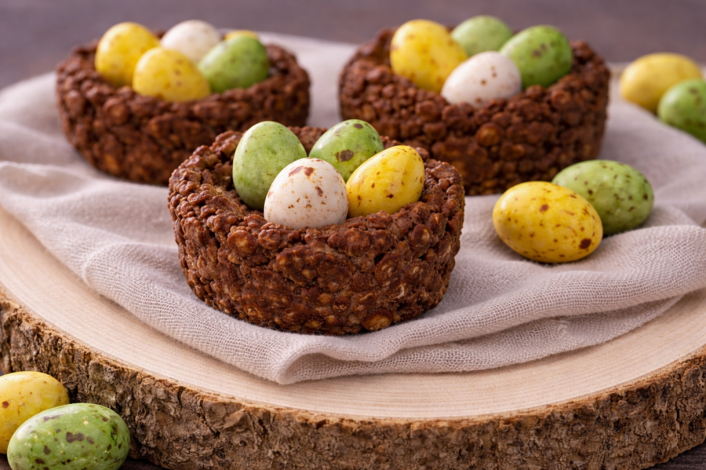 Nidi di cereali e cioccolato con ovetti