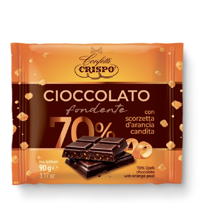 cioccolato fondente 70% scorzette arancia