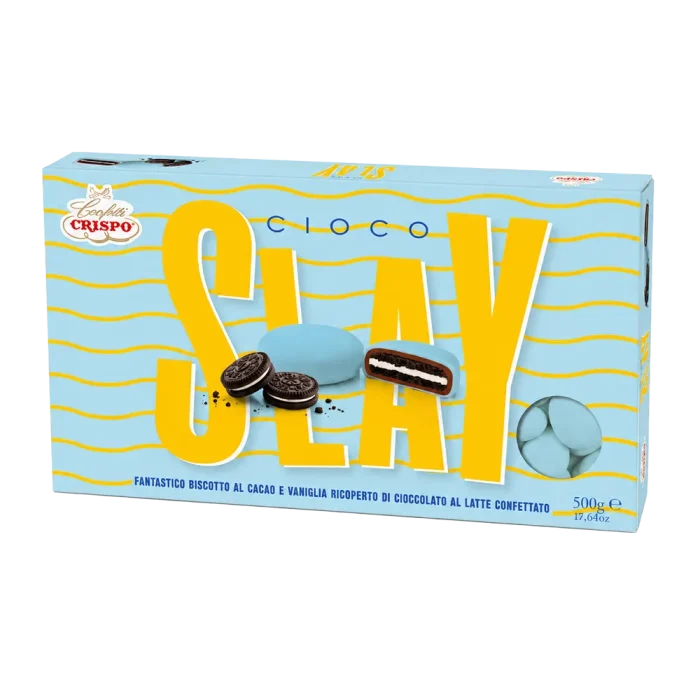 cioco slay celeste biscotto al cioccolato confettato