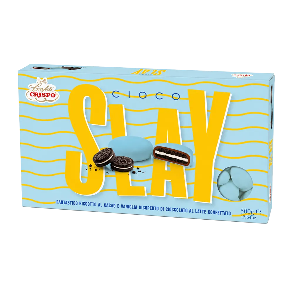 cioco slay celeste biscotto al cioccolato confettato