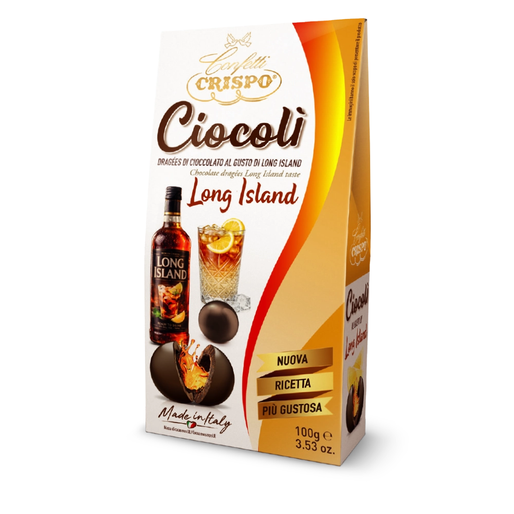 Dragées al gusto di Long Island ricoperti di cioccolato fondente