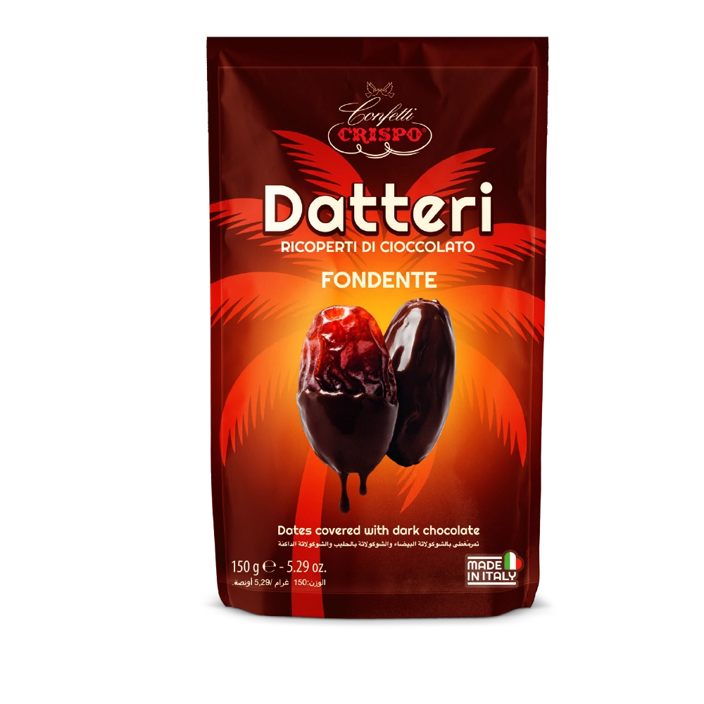Morbidi datteri selezionati, ricoperti da un intenso strato di finissimo cioccolato fondente.